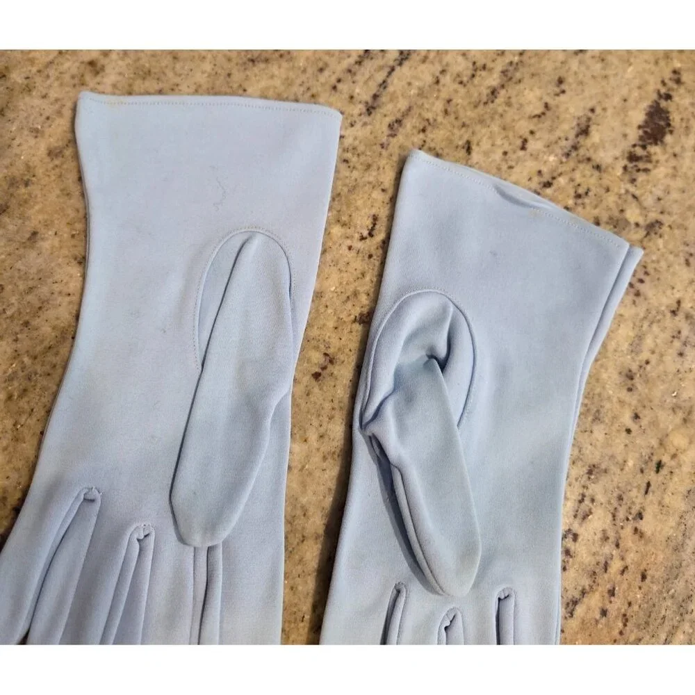Vintage Womens Size L/XL Light Blue Nylon Formal Gloves Bridgerton